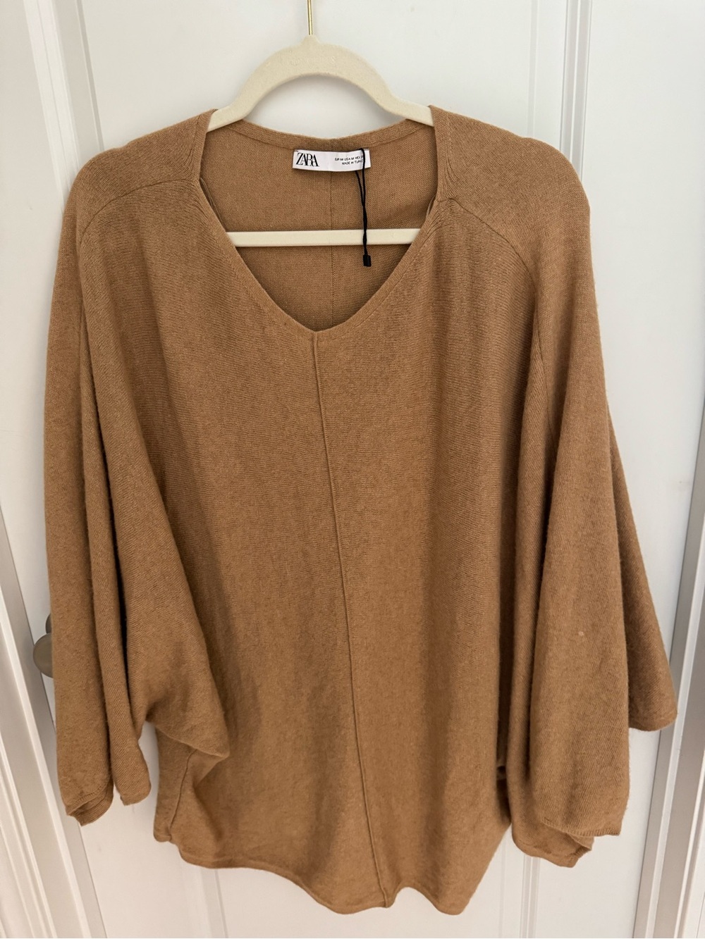 Zara Oversized V-Neck Sweater in Camel Brown